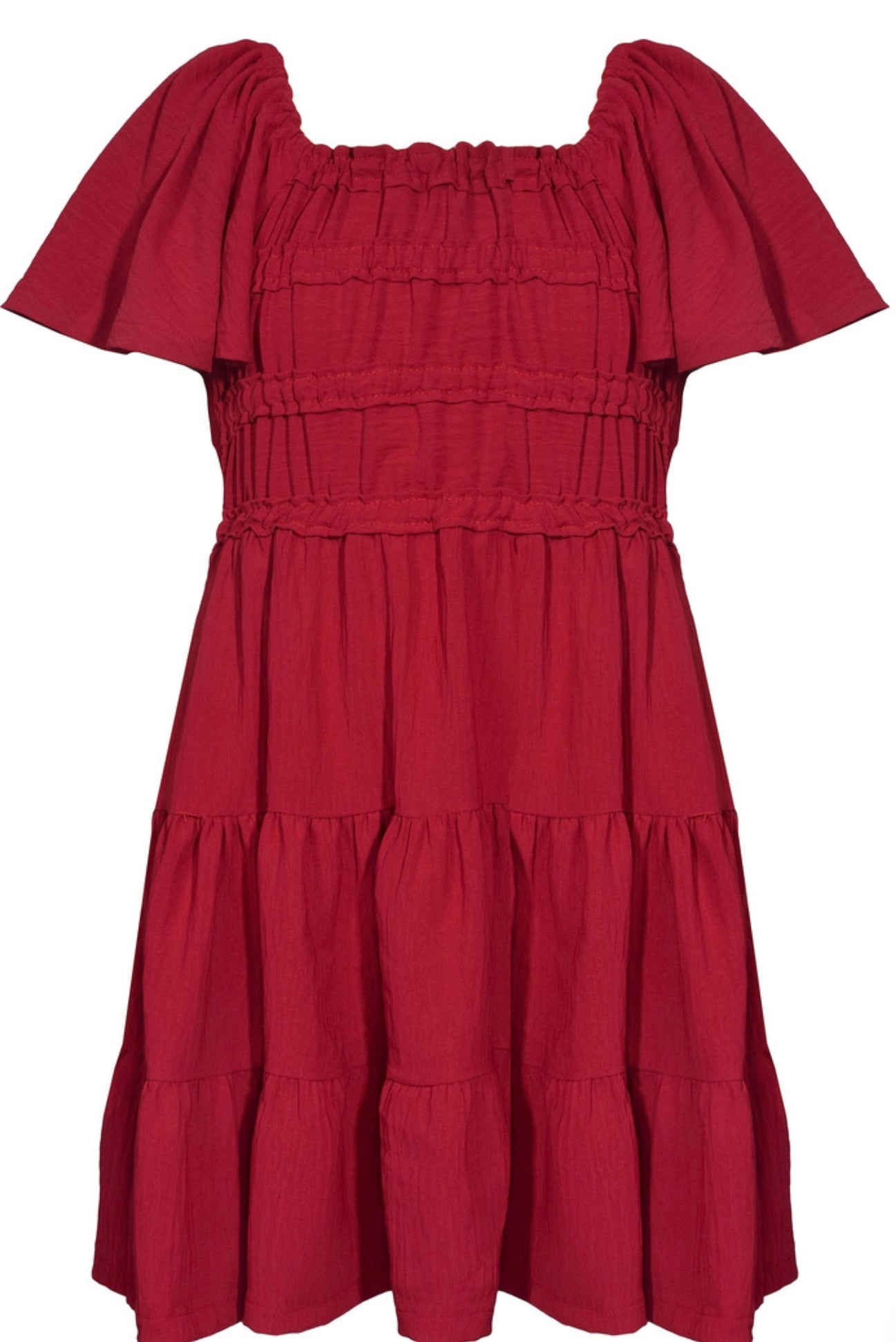 Burgundy Smocked Tiered Dress