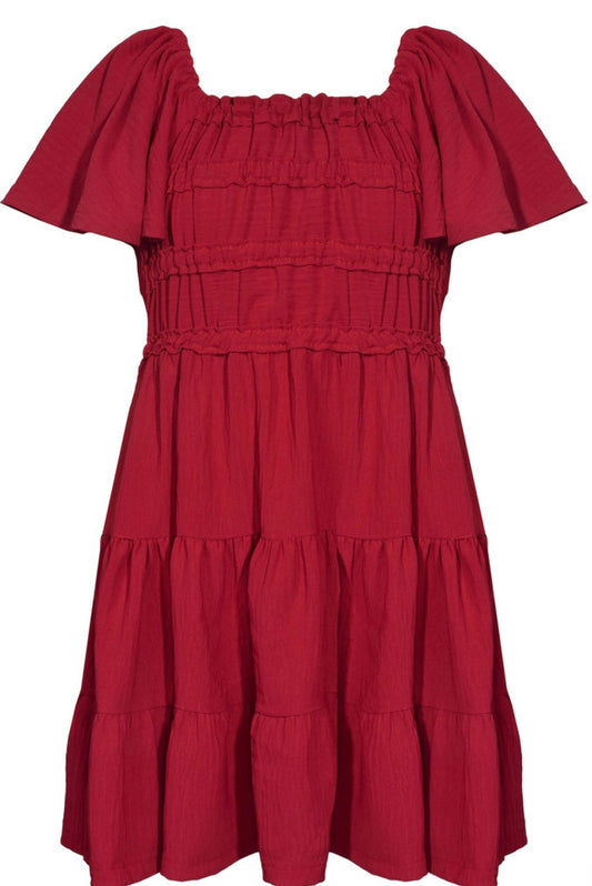 Burgundy Smocked Tiered Dress