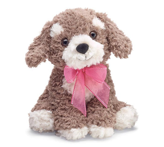 PLUSH CURLY FUR PUPPY WITH PINK BOW