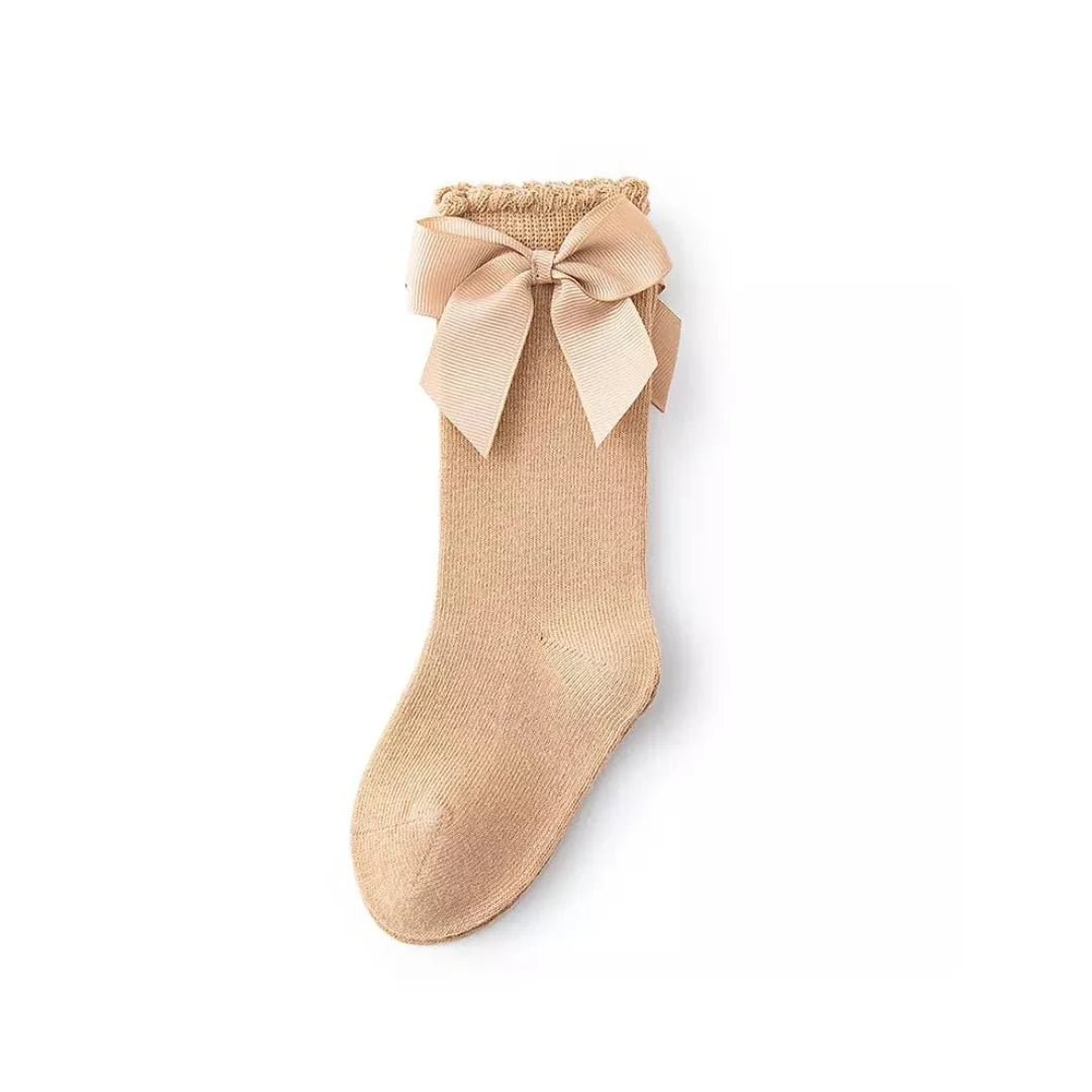 Taupe Bow Happy Knee Socks
