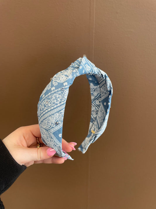 Crystallized Denim Bandana Knot Headband