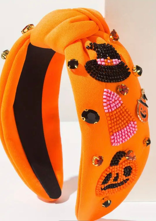 Orange Halloween Beaded Headband