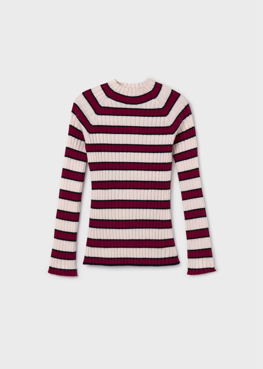 Burgundy Stripe Ribbed Sweater