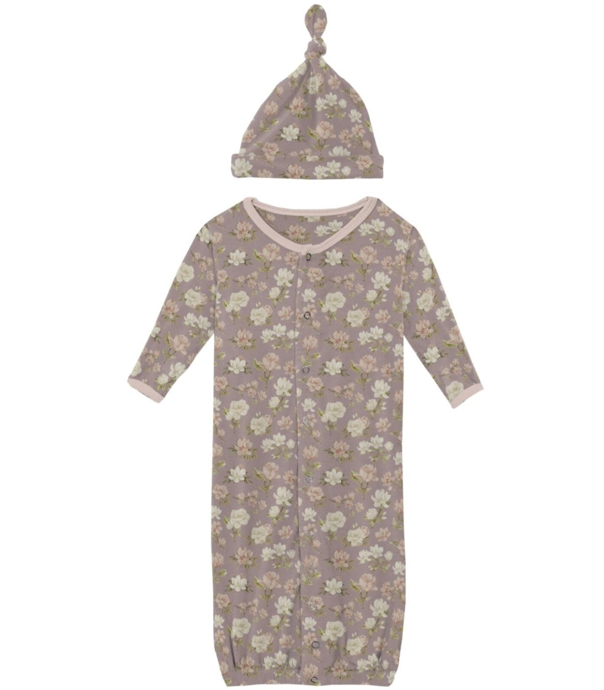 Layette Gown Converter & Single Knot Hat Set Sweet Pea Spring Floral