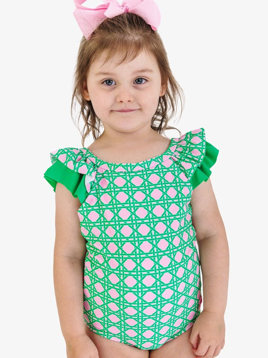 Pink Coastal Cane Bow V-Back One Piece Swimsuit