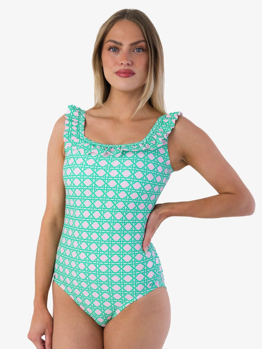 Pink Coastal Cane Women's Ruffle One Piece Swimsuit