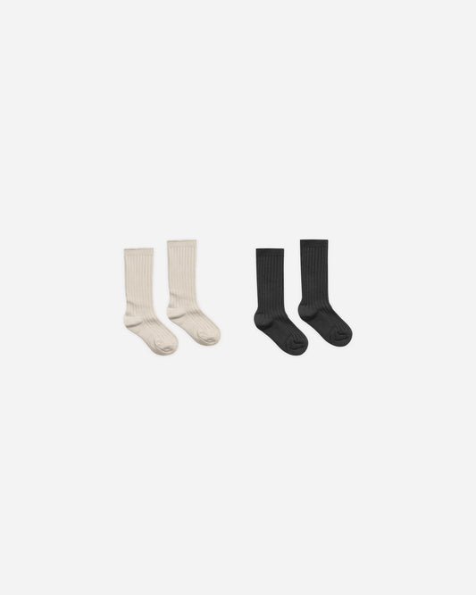 Stone & Black Ribbed Socks