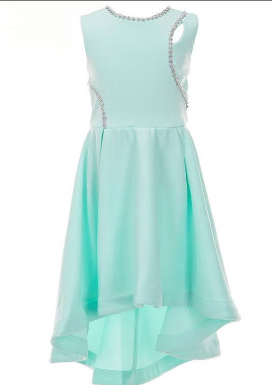 Aqua Sleeveless Diamond Trim Dress