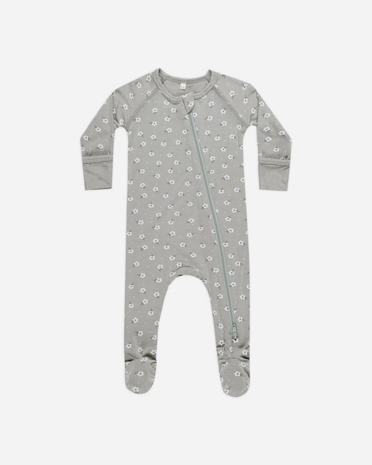 Blue Ditsy Bamboo Zip Footie