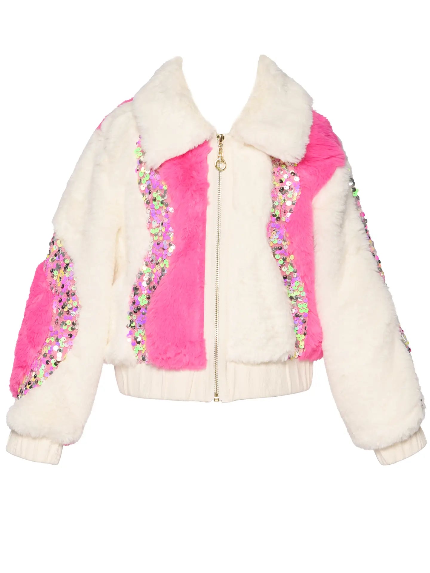 Multi Sequin Ivory Faux Fur Jacket