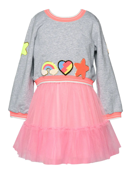 Gray Multi Mesh Dress With Neon Patches