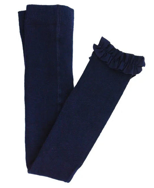 Navy Footless Ruffled Tights