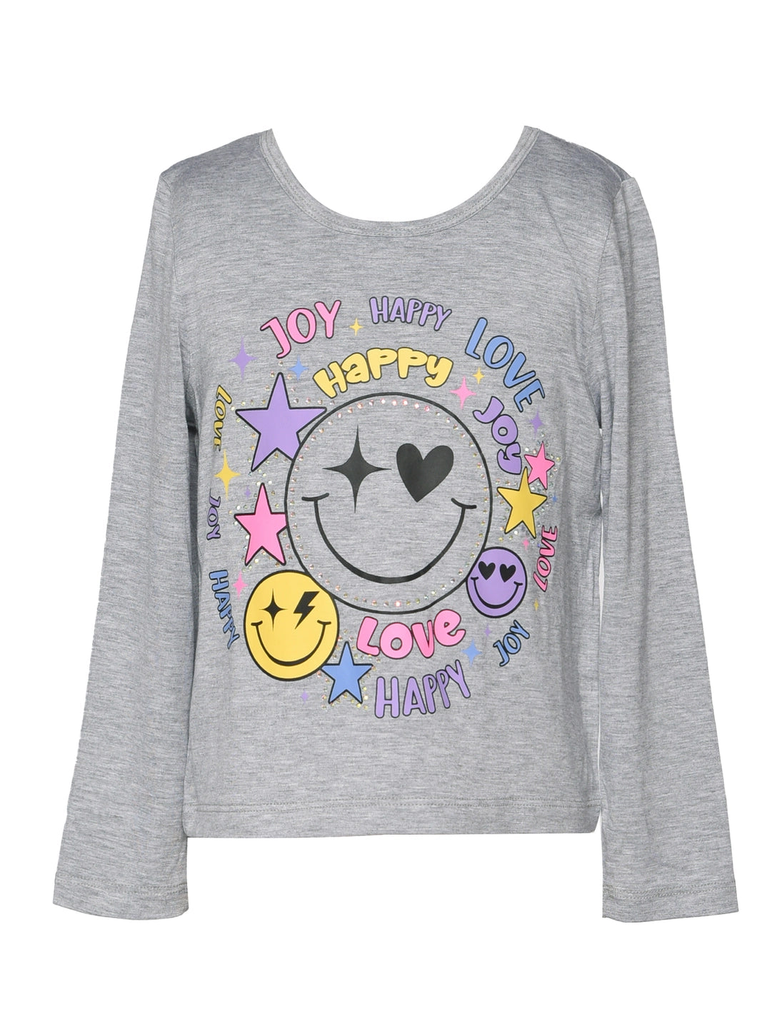 Rhinestone Grey Happy L/S Tee