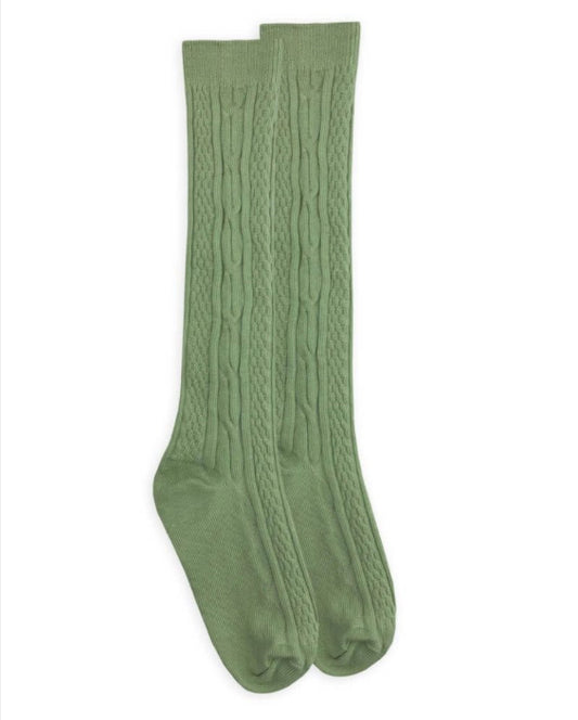 Sage Cable Knee High Socks