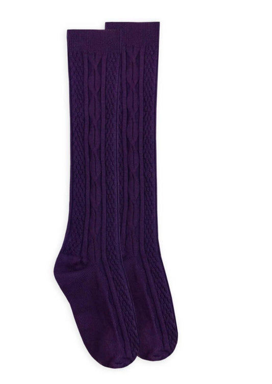 Plum Cable Knee High Socks