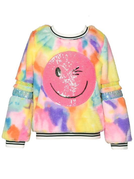 Hot Pink Multi Sequin Happy Face Sweater