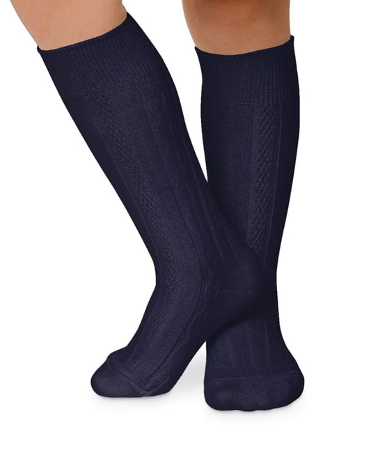 Navy Cable Knee High Socks