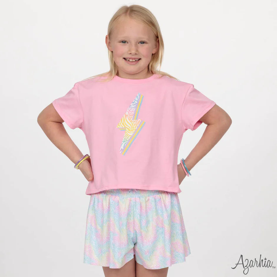 Zebra Rainbow Lightning Bolt Pink Boxy Tee
