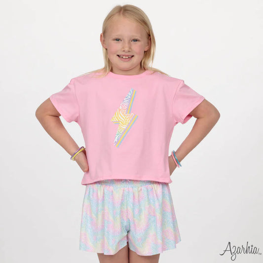 Zebra Rainbow Lightning Bolt Pink Boxy Tee