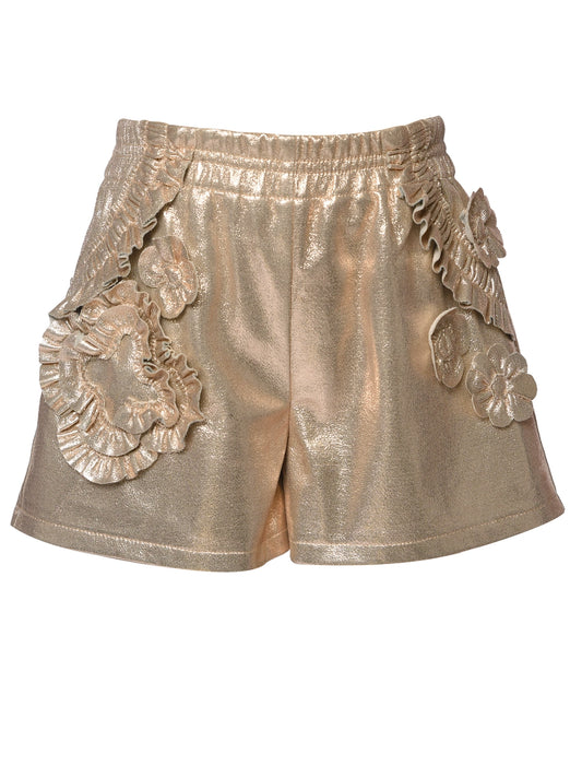 Gold Metallic Leather Frill Short