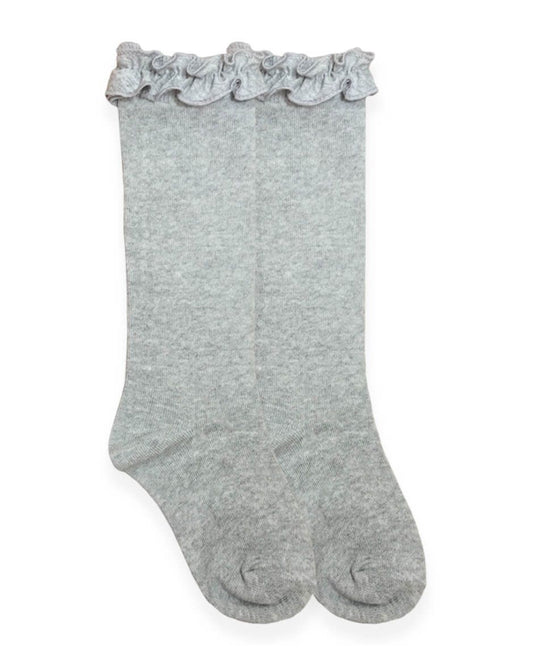 Grey Ruffle Knee High Socks