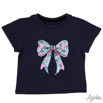 London Floral Bow Navy Boxy Tee