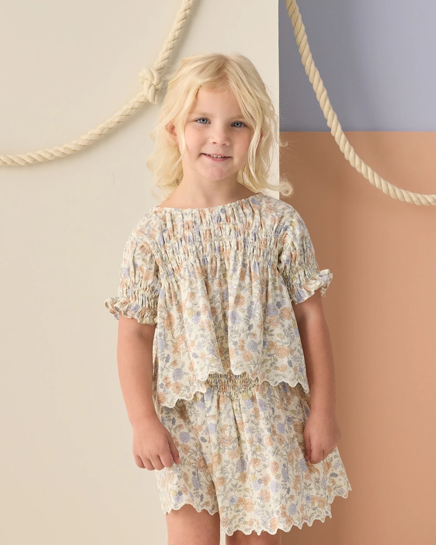 Smocked V Mini Skirt Bloom