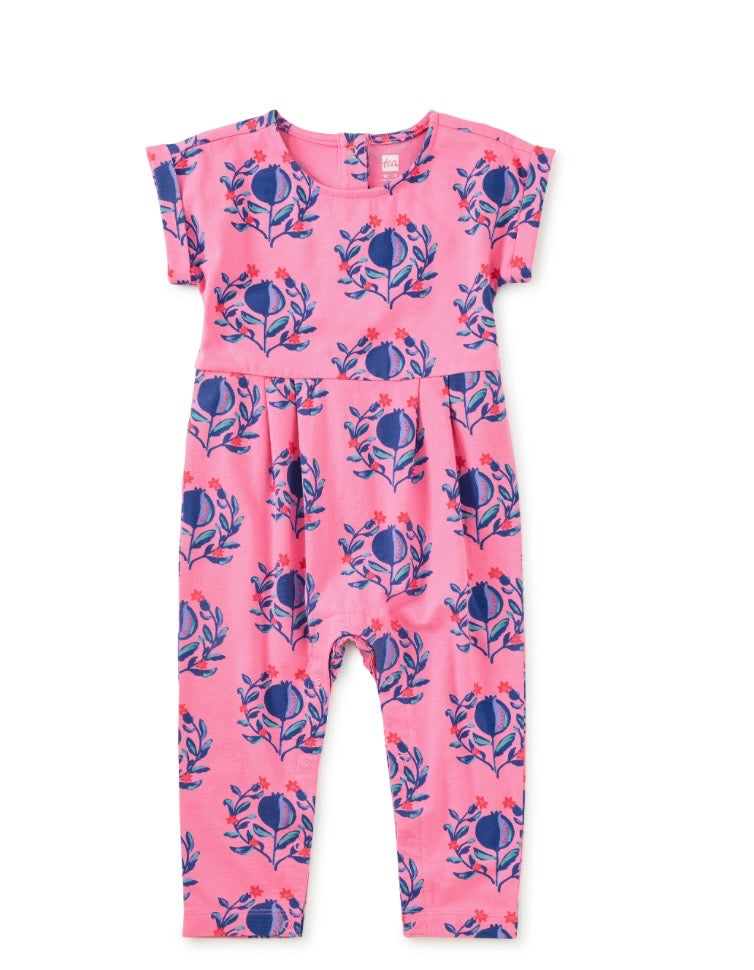 Pomegranate Floral Cuff Sleeve Baby Romper