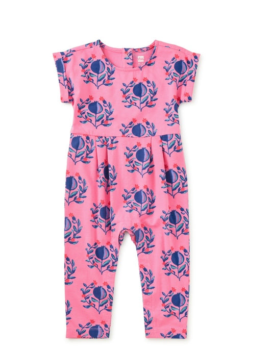 Pomegranate Floral Cuff Sleeve Baby Romper