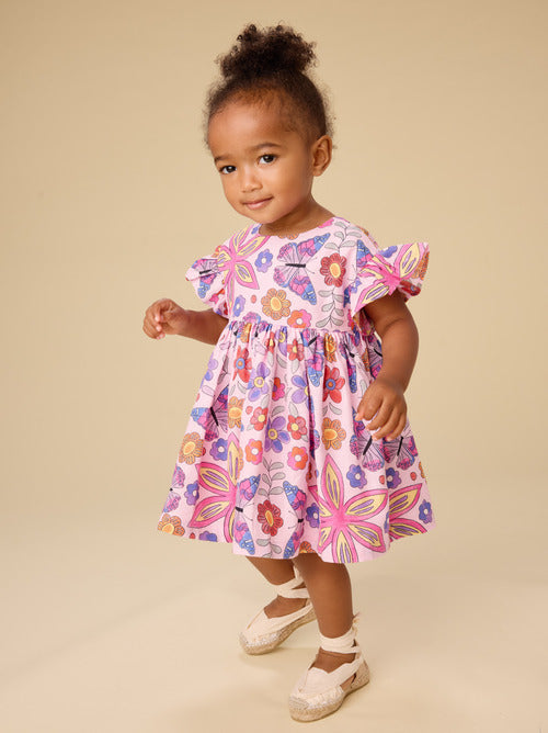 Butterfly Tile Ruffle Sleeve Baby Dress Set