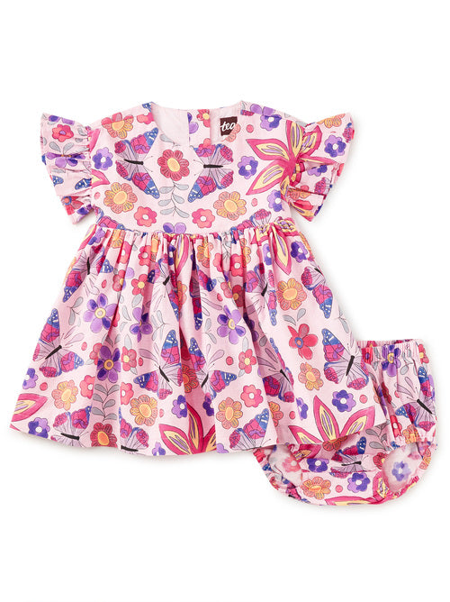 Butterfly Tile Ruffle Sleeve Baby Dress Set