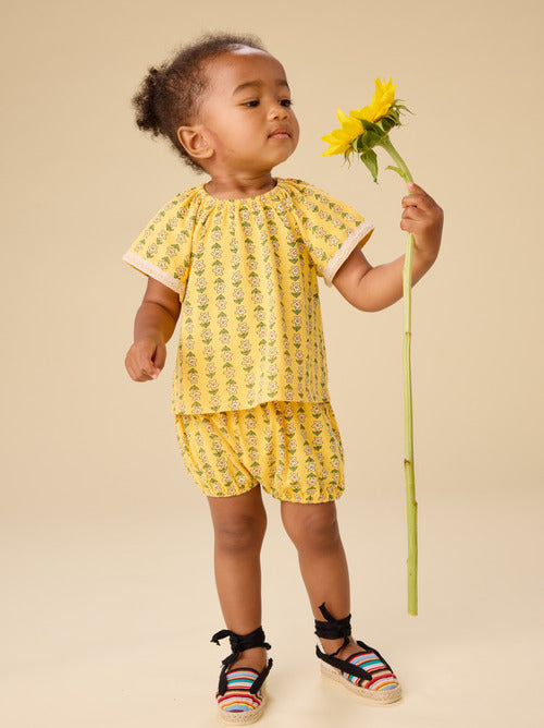 Vintage Floral Tile Printed Crochet Trim Baby Set