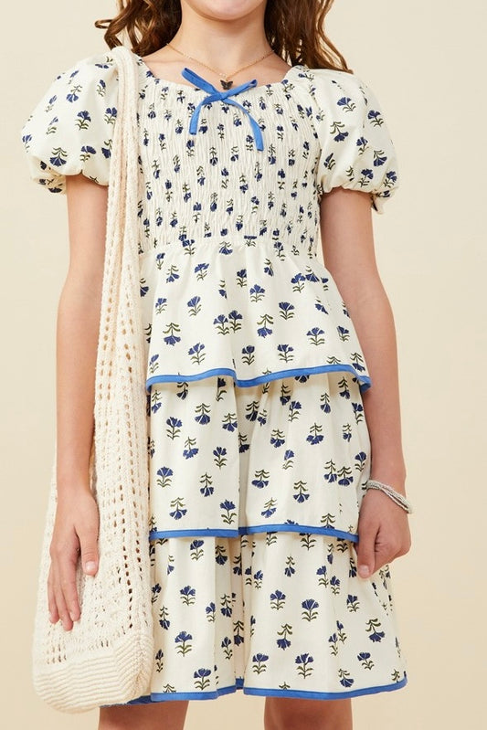 Girls Floral Tiered Smocked Dress