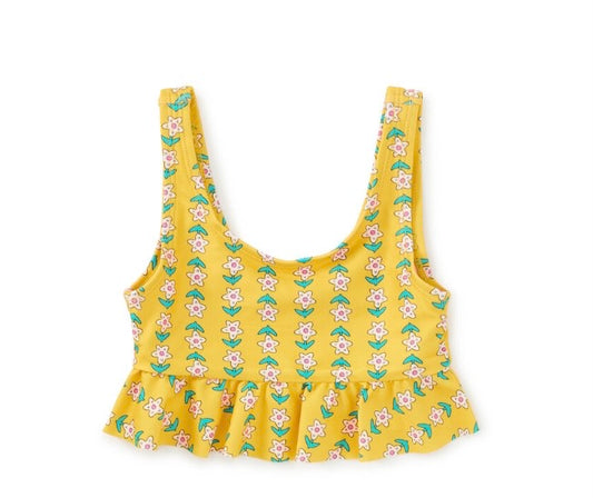 Vintage Floral Tile Ruffle Tankini Swim Top