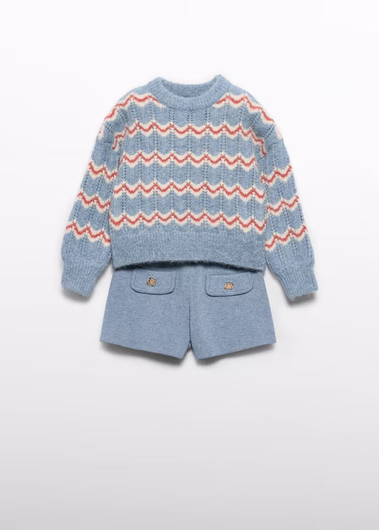 Blue Striped Knit Short Set