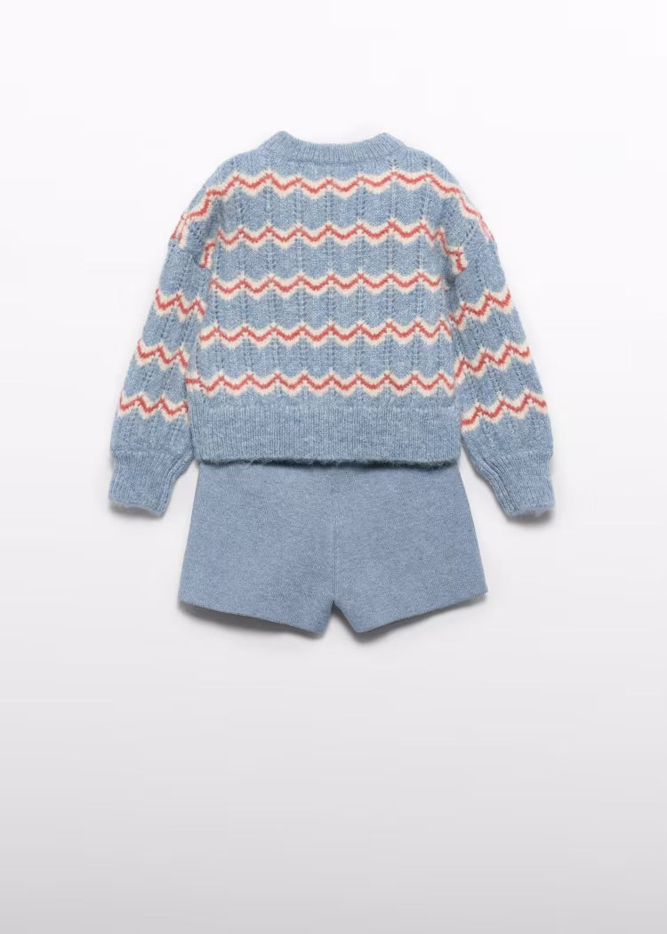 Blue Striped Knit Short Set