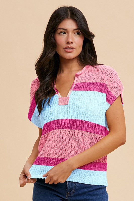 Candy Pink Color Block Top