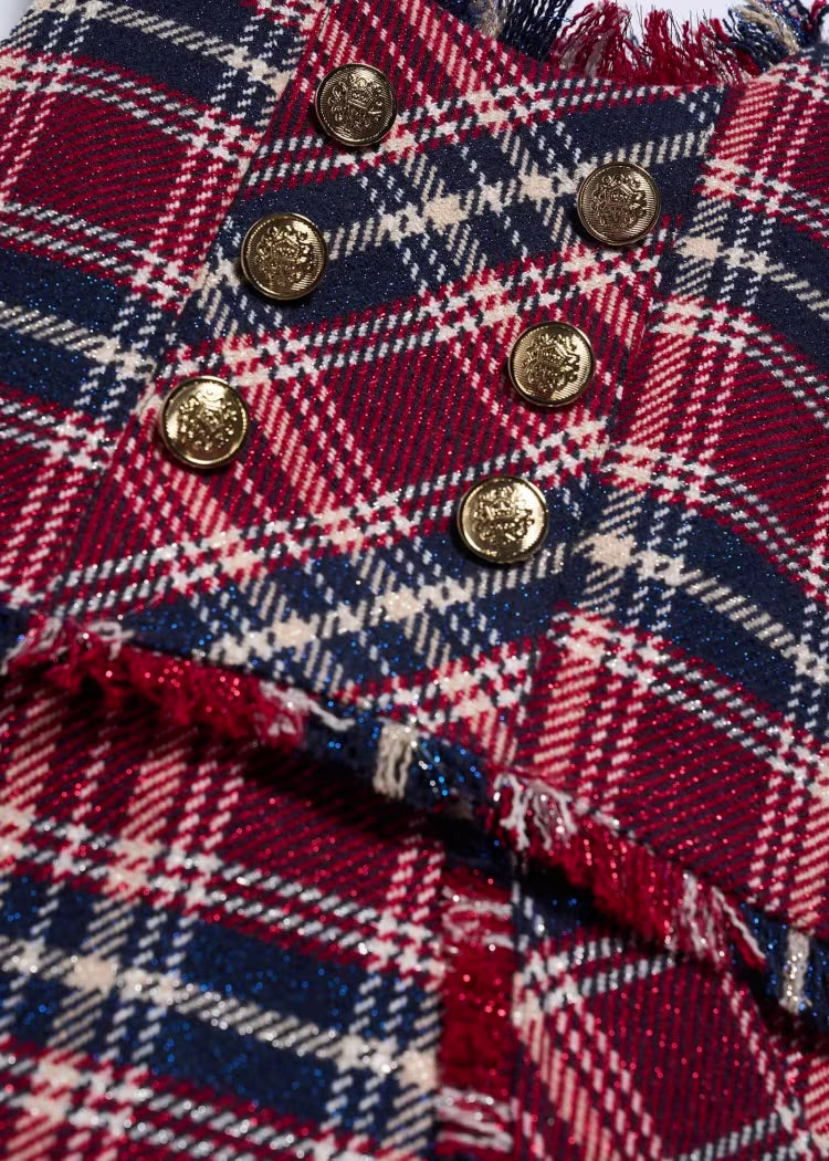Shiny Check Pinafore Dress