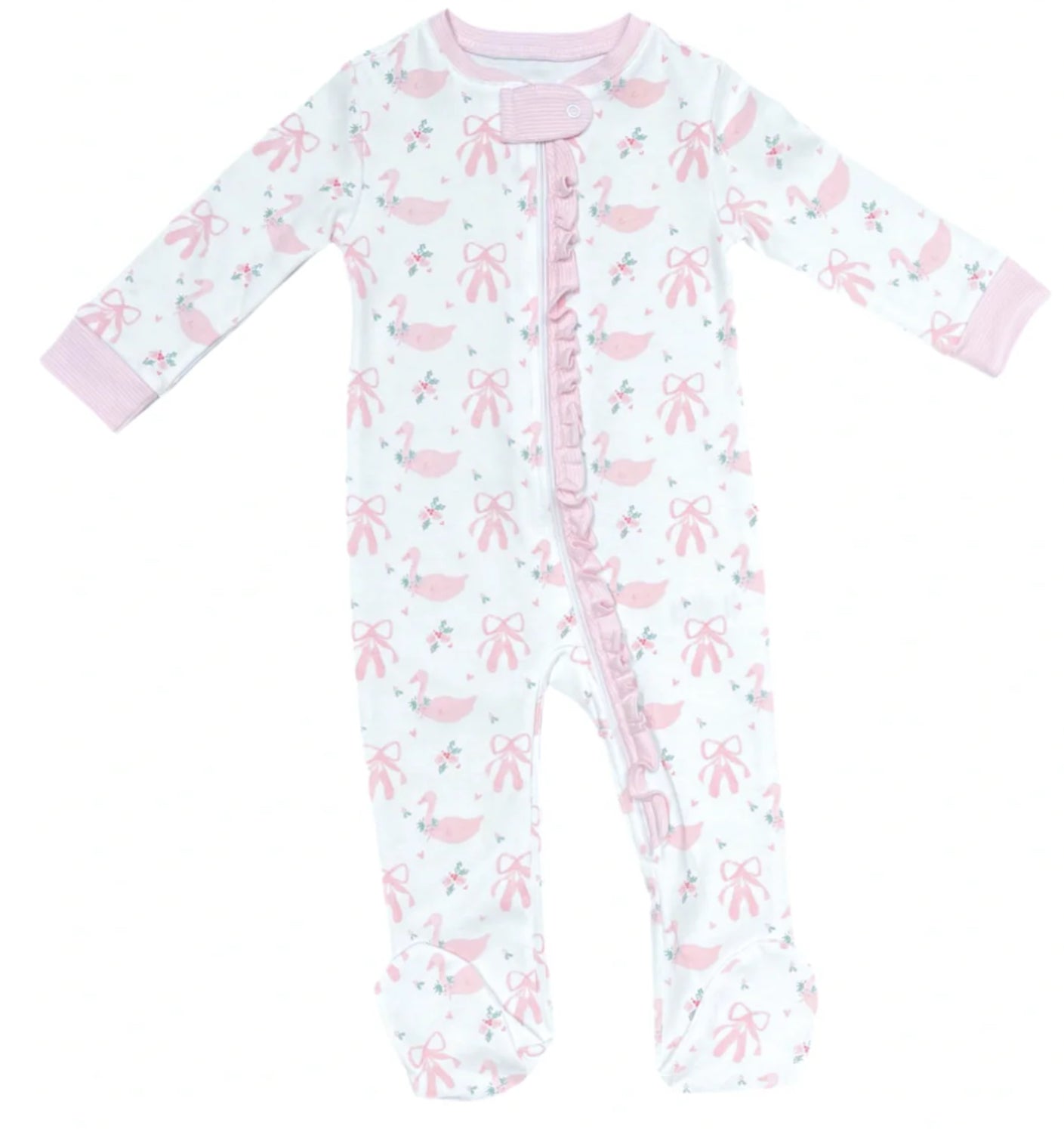 Pink Swan Zip Up Footie