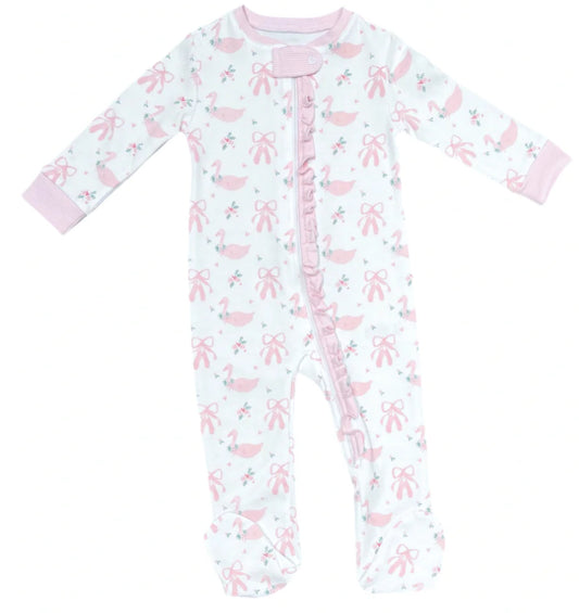 Pink Swan Zip Up Footie