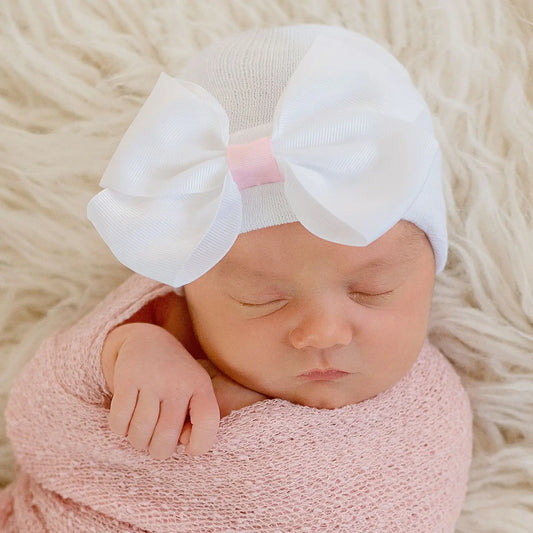 Sophie White Big Ribbon Bow with Pink Ribbon Center