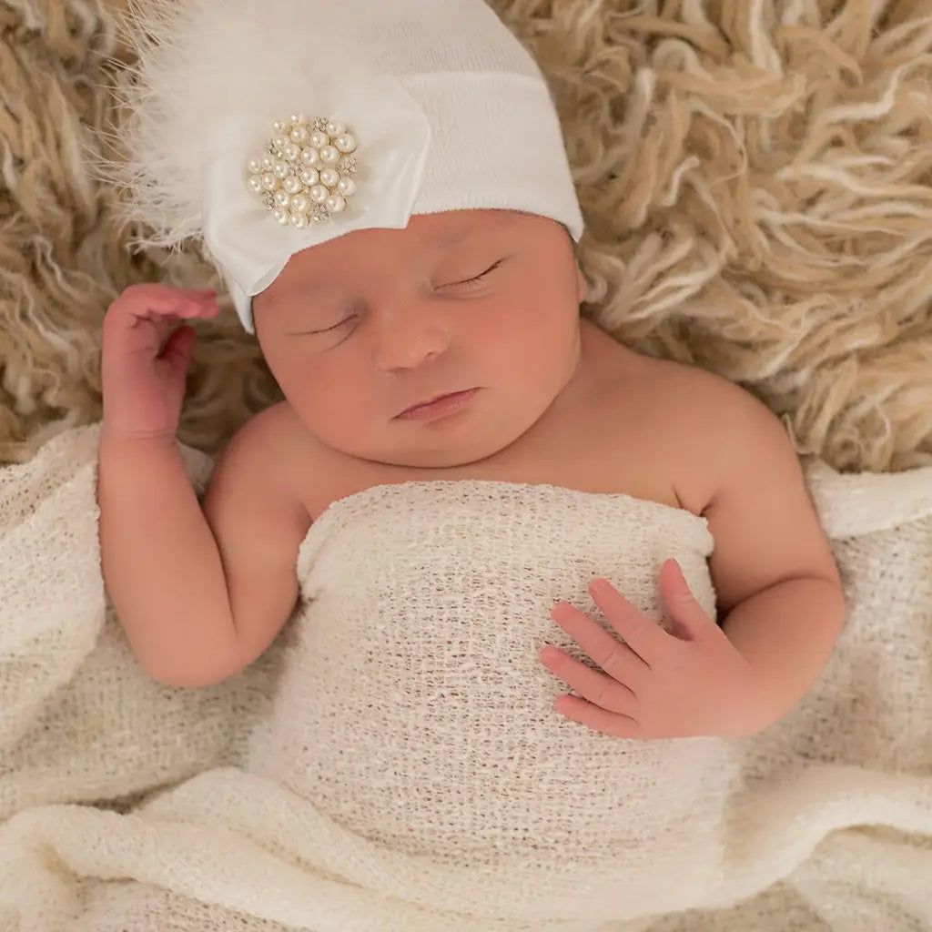 White Fancy Feather with Pearl and Rhinestone Jewel