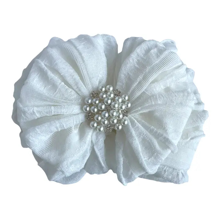 Off White Pearl Ruffled Headband