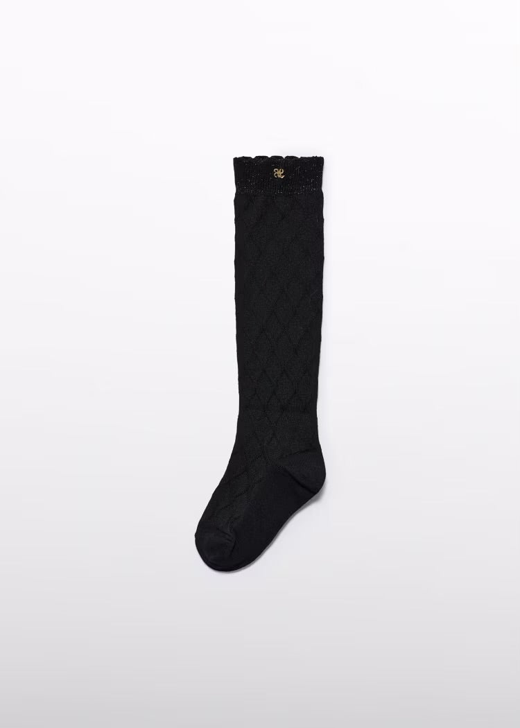 Black Jacquard Knee Socks