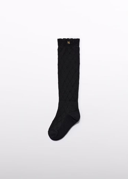 Black Jacquard Knee Socks