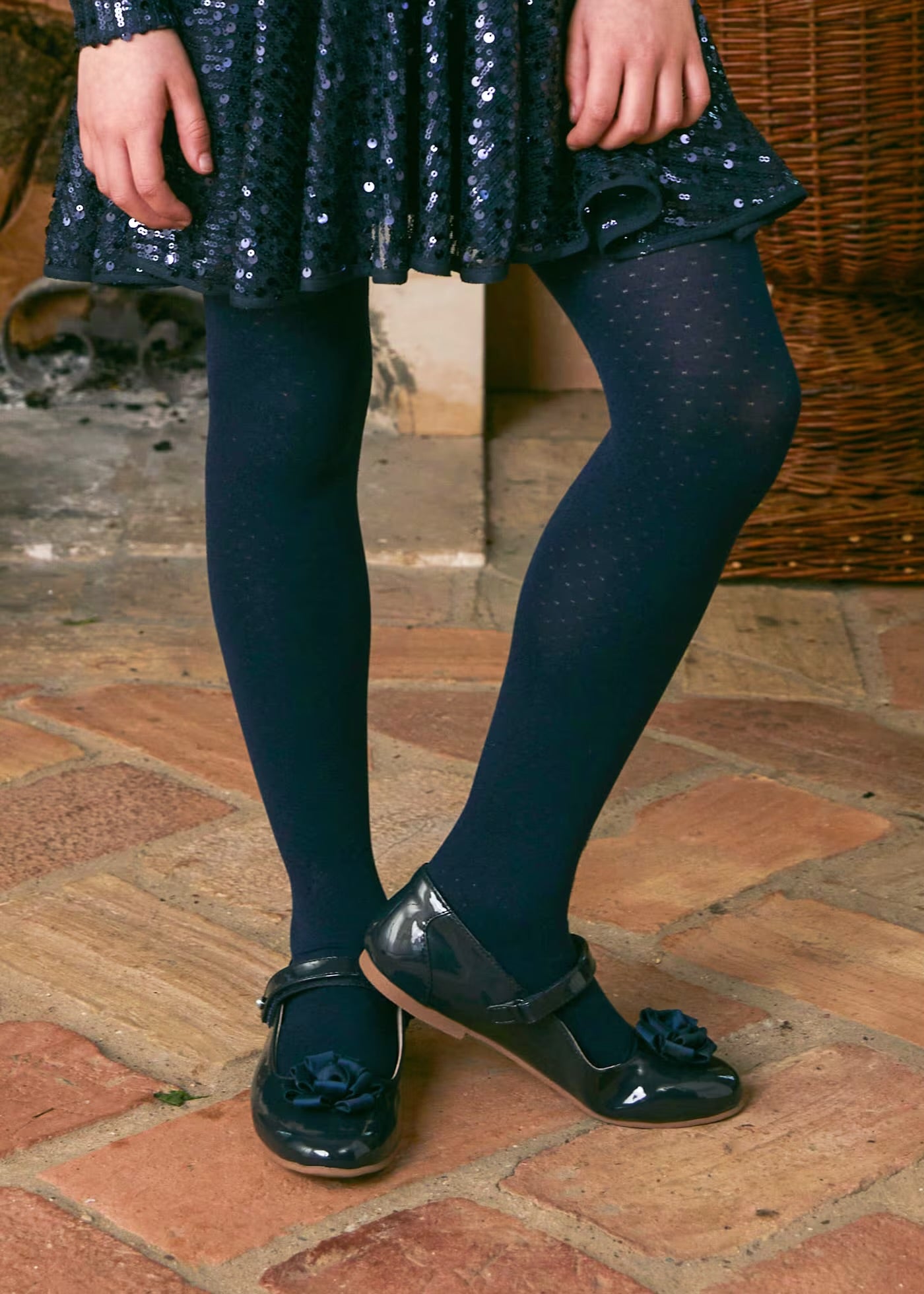 Navy Jacquard Tights