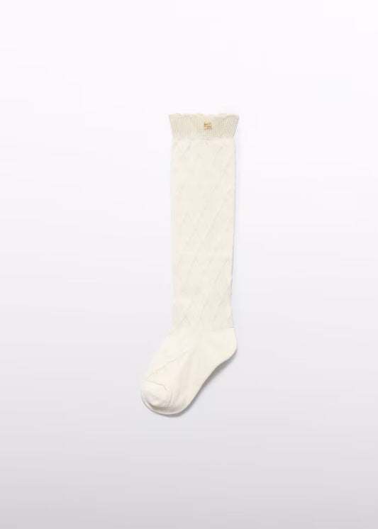 Cream Jacquard Knee Socks