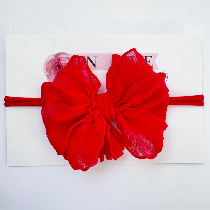 Bright Red Skiny Mini Ruffled Headband