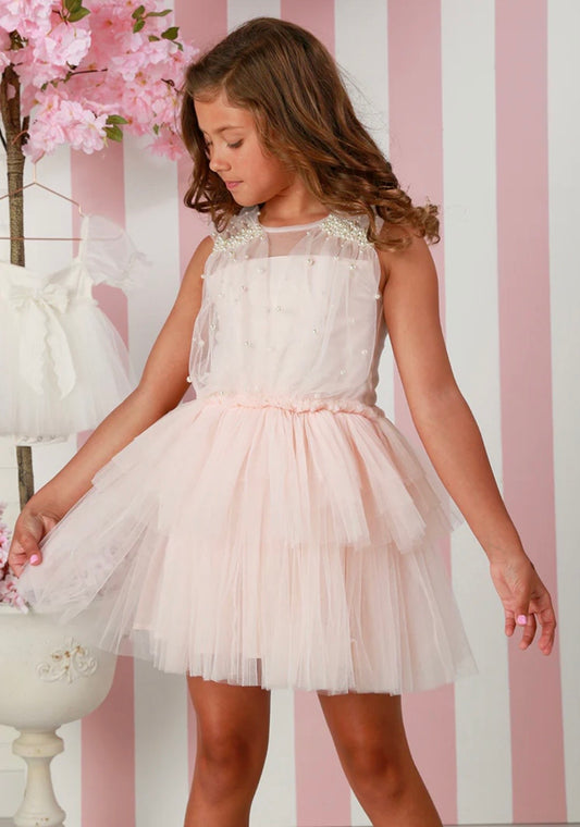Blush Aimee Dress for Girls – Pearl Embellished