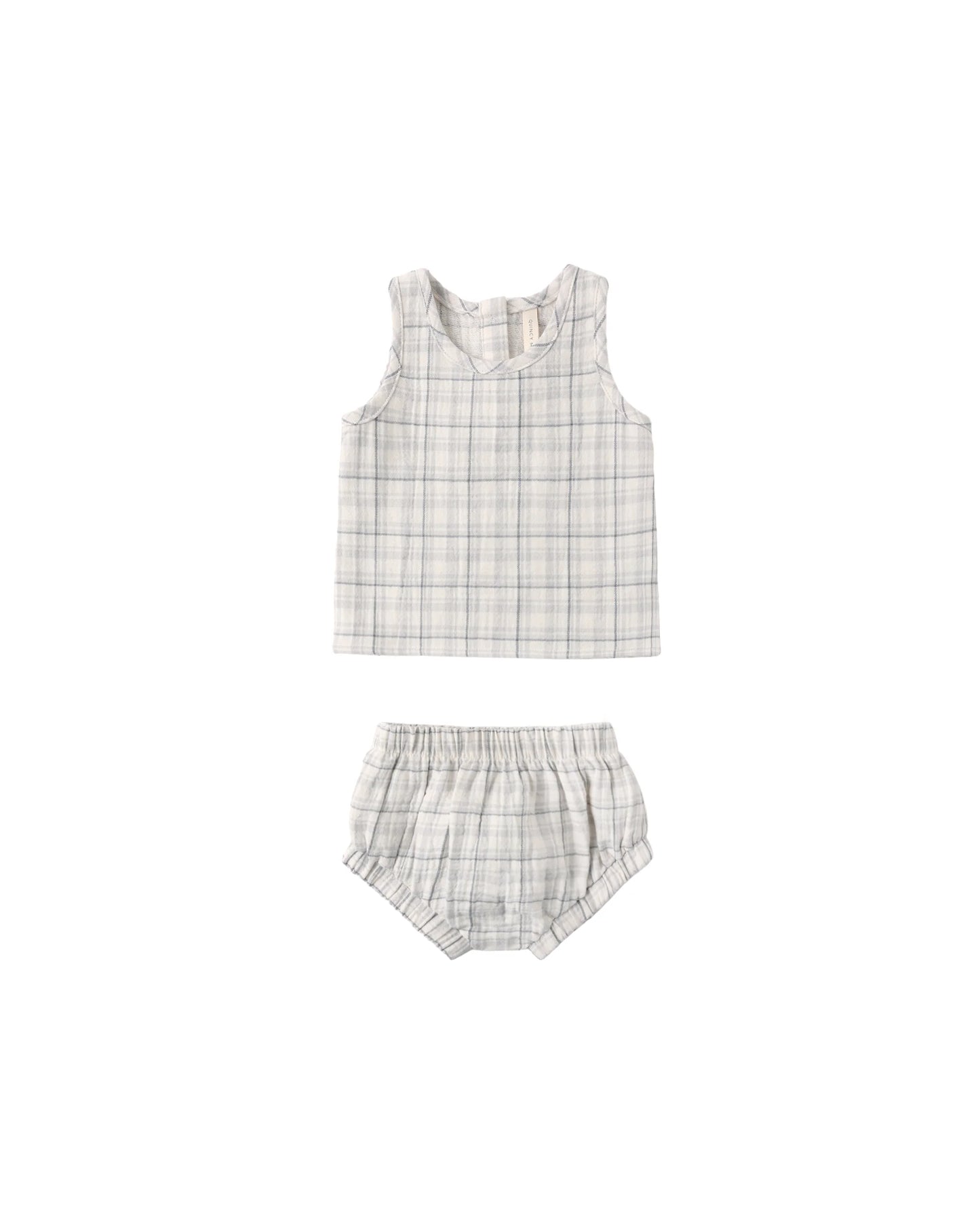 Blue Plaid Woven Tank Set